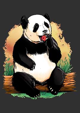 Funny Panda Bear eat Apple