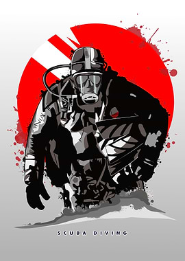 Scuba Diver red sun