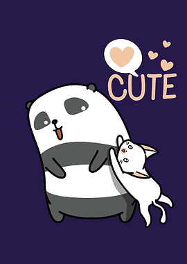 Cute Panda with Cute cat