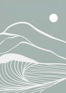 Ocean wave with line art