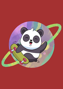 Cute Panda Skate On Saturn
