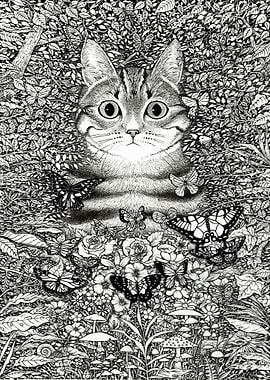 Hidden cat blackwhite