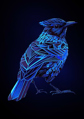 Geometric Blue Jay Bird' Poster, picture, metal print, paint