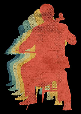 Cello Playing Man Retro