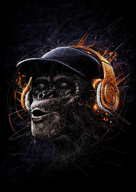 Monkey headphone dj music