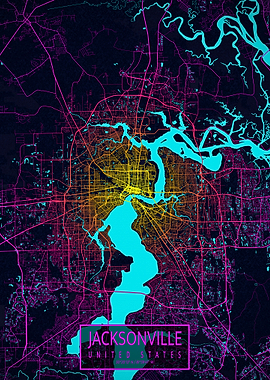 Jacksonville City Map Neon