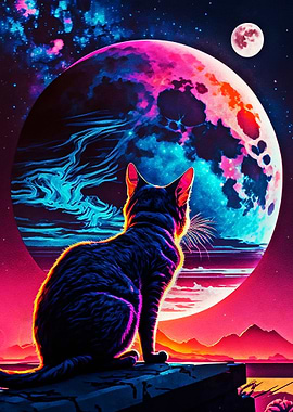 Cat looking at the moon