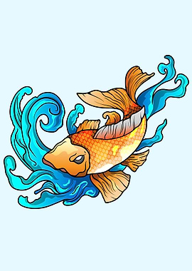 Koi fish Japanese flowers