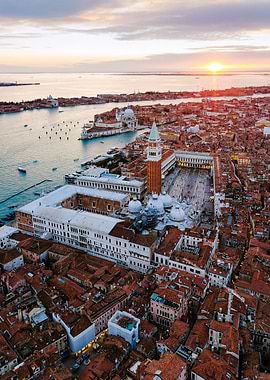 Aerial of Venice at sunset