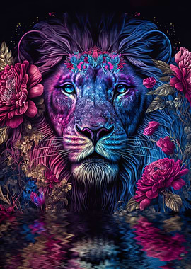 lion face with flowers
