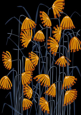 Linocut flower meadow blac