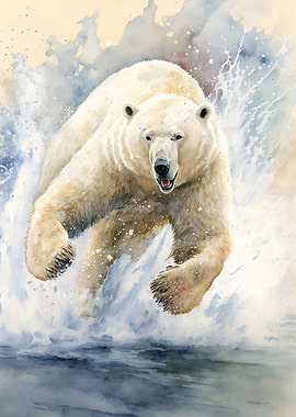 Polar bear pouncing