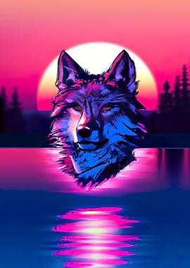 Synthwave Sunset Wolf