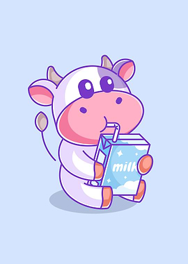 Cute cow drinking milk box