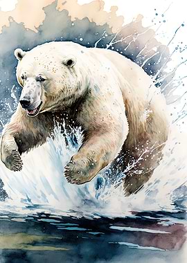 Polar bear pouncing