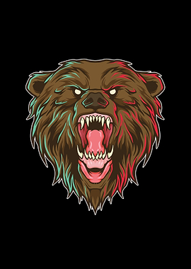 Angry grizzly bear head