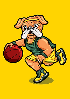pug dog playing basketball