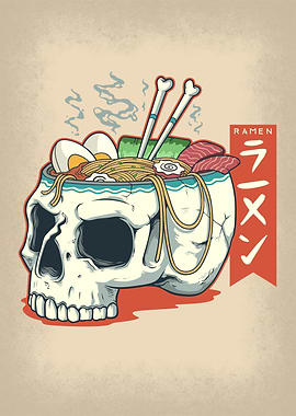 Skull Ramen Bowl' Poster, picture, metal print, paint by B