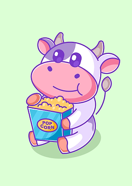 Cute cow eating popcorn