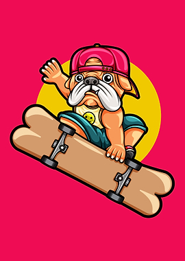 pug dog playing skateboard