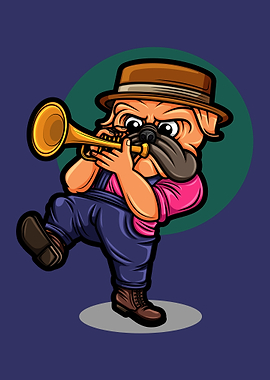 pug playing the trumpet