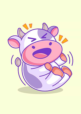 Cute cow laughing happily