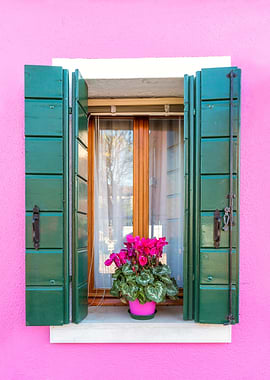Window on pink house Italy
