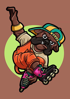 pug playing roller skates