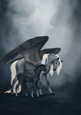 Dark Pegasus Mare and Foal