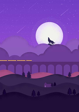 Train at Bridge Moonlight