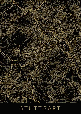 Stuttgart Map Black Gold