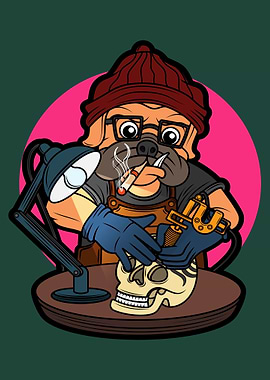 Cute pug dog tattoo artist