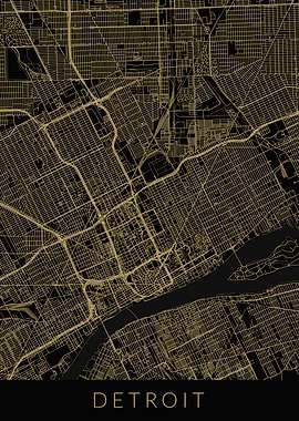 Detroit Map Black Gold