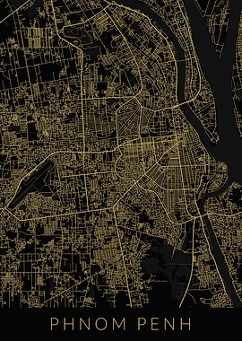 Phnom Penh Map Black Gold
