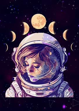 Moon Phase Astronaut Girl