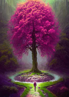 Pink Tree Nature painted