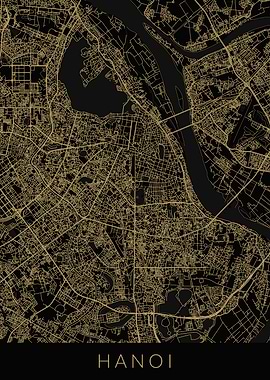 Hanoi Map Black Gold