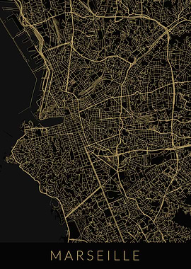 Marseille Map Black Gold