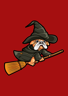 witch pug dog with flying