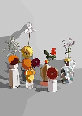 Floral Still Life Grey