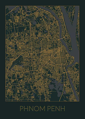 Phnom Penh Gray Orange Map