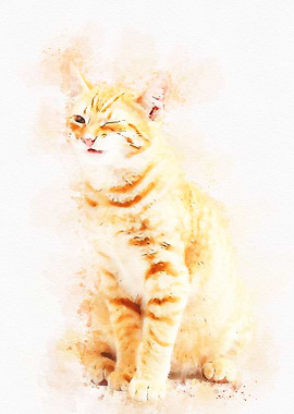 Vintage Cat Watercolor