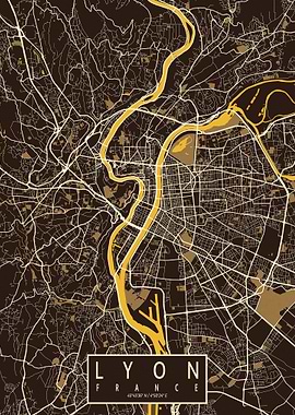 Lyon City Map Pastel