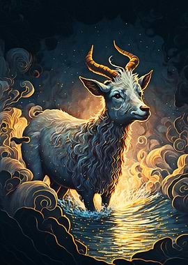 Goat swimming in ocean