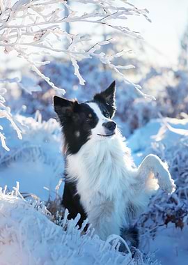 Winter border collie dog