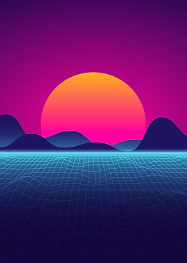 Vaporwave sunset neon