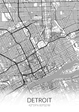Detroit White Black Map