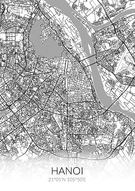 Hanoi White Black Map