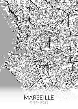 Marseille White Black Map