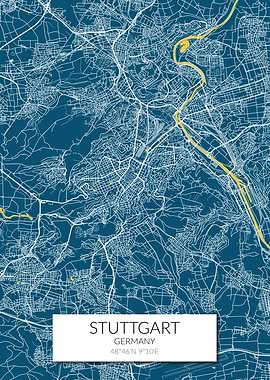 Stuttgart Map Blue Yellow